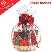 Clear Basket Bags, Valentine's Day Cellophane Bag 10 Pack Clear Printed Wrap Cello Bags for Baskets,Christmas Gifts,Stuffed Toys, 22x32 Inches 2.0 Mil