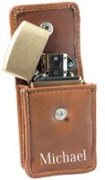 Personalized Brown Leather Belted Square Lighter Pouch with Free Laser Engraving
