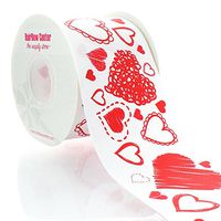 3" Red Construction Hearts Grosgrain Ribbon 100yd