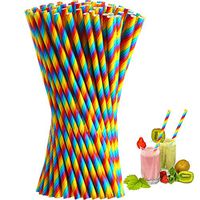 200 Pieces Rainbow Paper Straws, Stripe Paper Straws Fit for Restaurant, Bar, Party Supplies Decorations, Everyday Home Use