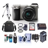 Sony Alpha A6000 Mirrorless Camera with 16-50mm E-Mount Lens, Graphite - Bundle with 32GB SDHC Card, Camera Case, Spare Battery, Tripod, 40.5 Filter Kit, Cleaning Kit, Software Package, and More