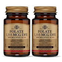 Solgar Folate 1,333 mcg Dietary Folate Equivalent (800 mcg Folic Acid), 250 Vegetable Capsules - Pack of 2 - Heart Health, Healthy Nervous System, Prenatal Support - Non-GMO - 500 Total Servings