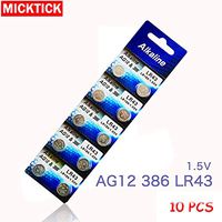New 10pcs/lot LR43 AG12 Coin Battery 386A SR43 186 LR1142 1.55V Electronics Lithium Button Cell Batteries for Watches Toys