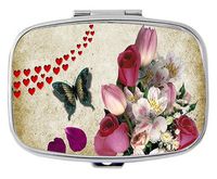 Youroom Personality Butterfly and Flowers Custom Stainless Steel Square Pill Box Medicine Vitamin Organizer Holder Decorative Box