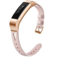 OenFoto Compatible Fitbit Alta/Alta HR Bands, Adjustable Classic Genuine Leather Wristband Replacement Watch Band Strap Accessory Bracelet for Fitbit Alta/Alta HR Smart Watch,Rose Gold Button Small