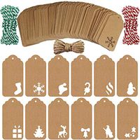 Winlyn 168 Pcs Kraft Paper Gift Wrap Tags Holiday Party Favor Tags Bulk Blank Christmas Hang Tags in Assorted Hollow Designs with Twine Strings for Christmas Holiday Gifts Wedding Favors Art Craft