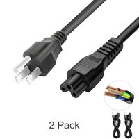 DTK 4 Ft / 1.2M IEC-60320 IEC-320-C5 3 Prong Mickey Mouse Plug Power Cord for HP DELL ASUS ACER Sony Lenovo Samsung AC Adapter Laptop Notebook Computer Charger Cable to NEMA 5-15P (2 Pack)