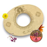 Sama Handcraft Yoni Seat and Herbs (4oz) in a Luxury package-Devi steam wooden SEAT with engraved pictures of Goddess Yoga and Muladhara - COMBO package (Yoni seat and Herbs, Natural)
