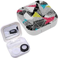 Portable Contact Lens Case Box Travel Kit Mirror + Bottle + Tweezers Container Holder [ Geometric Retro Popart ]