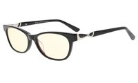 Eyekepper Ladies' Blue Light Blocking Glasses-Computer Reading Glasses-Acetate Frame for Small Womens Face, Amber Tinted Lenses (Black,+1.25)