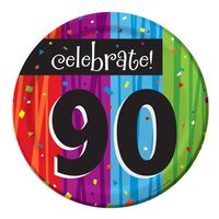 8-Count Round Paper Dessert Plates, Celebrate 90, Milestone Celebrations