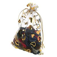 100pcs Organza Wedding Party Gift Bags Heart Pattern Sheer Drawstring Pouches Jewelry Gift Bags Christmas Party Gift Favor Bags (White-Gold, 6"x9")