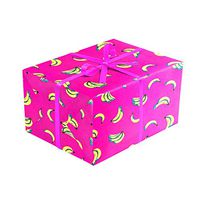 Banana Folded Wrapping Paper, 2 feet x 10 feet Premium Folded Gift wrap with Bright Yellow Bananas on hot Pink Background, Wrap & Revel®