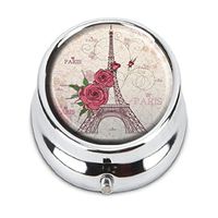 Luxcase Paris Eiffel Tower Custom Round Silver Pill Box Pocket Medical Tablet Holder Decoration Box Wallet
