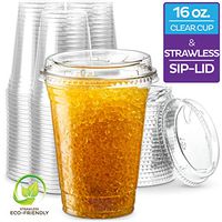 16 oz. Clear Cups with Strawless Sip-Lids, [50 Sets] PET Crystal Clear Disposable 16oz Plastic Cups with Lids