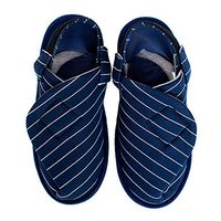 ComfyChoices Women's Orthotics Compatible Customizable 100% Cotton Size XL Slippers with Adjustable Straps in Navy Blue for Plantar Fasciitis Edema Swollen Feet Neuropathy Foot Pain Arch Pain