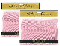 Party Perfect Heavy Duty Reusable Plastic Forks Tableware, New Pink, Full Size, Pack of 96