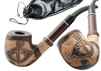 "Anchor" pear wood handmade wooden tobacco pipes smoking pipe for 9 mm filter + Pouch