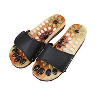 Romonacr Massage Slippers Foot Massager Shoes Shiatsu Relax Sandals with Natural Cobblestone Stones L(Women 8/Men 7) Black