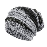 Theoylos Unisex Beanie Hat Patchwork Fleece Lined Skull Cap Winter Cable Knit Beanie Hat Chunky Outdoor Hat White