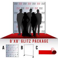 STEP AND REPEAT LA Custom 8' x 8' Photo Backdrop, No-wrinkle, Fabric,Seamless, Banner. Includes Stand and Red Carpet! Made in USA.