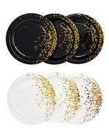 Party Chic White Black and Gold Dot Party Pack Disposable 9 inch Gold Foil Dinner Plates Pack of 60 for Party Wedding Elegant Decorations Holiday Anniversary Birthday Supplies Bachelorette Bachelor