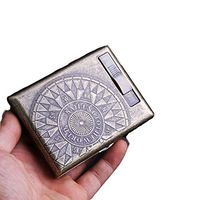 Metal Cigarette Case - Vintage Compass Carving Bronze Cigarettes Box with Electric Protable Lighter (Hold 20pcs Cigarettes)