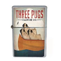 Wind Proof Dual Torch Refillable Lighter Vintage Poster D-031 Three Pugs in a Canoe Chasing a Firefly