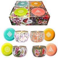 Aromatherapy Scented Candles Essential Oils Natural Soy Wax Portable Travel Tin Candle Set of 4 Gift 6 Ounce tins 140 Hour Burn Long Lasting Fresh Citrus, Warm Amber, Wild Mint, Sweet Basil