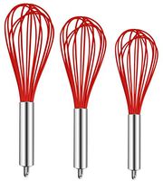 TEEVEA (Upgraded) 3 Pack Very Sturdy Kitchen Whisk Silicone Balloon Wire Whisk Set Egg Beater Milk Frother Kitchen Utensils Gadgets for Blending Whisking Beating Stirring Red