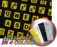 ENGLISH US LARGE LETTERING (UPPER CASE) NON-TRANSPARENT KEYBOARD LABELS LAYOUT BLACK, GREY, WHITE OR YELLOW BACKGROUND FOR DESKTOP, LAPTOP AND NOTEBOOK (Yellow Background)
