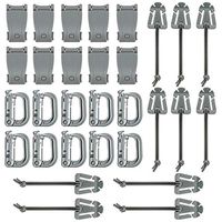 BOOSTEADY Kit of 30 Attachments for Molle Bag Tactical Backpack Vest Belt,D-Ring Grimlock Locking Gear Clip, Web Dominator Elastic Strings, Strap Management Tool Buckle