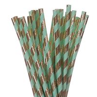 Biodegradable Paper Straws Mint With Gold Foil Stripe (50)
