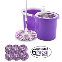 Upgraded Stainless Steel Deluxe 360 Spin Mop Bucket Floor Cleaning System Included EasyPress Handle with 6 Microfiber Mop Heads, Spin Mop Bucket System with Wringer, Great for Wet-Dry Cleaning