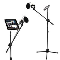 Microphone and Tablet Tripod Boom Stand Kit, Kasonic 2-in-1 Adjustable Studio Mic Stand with Tablet Holder Suitable for 7 to 12 Inch iPad and Tablet