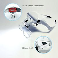 Headband LED Illuminated Head Magnifier Visor Magnifying Glass Lens LED Light Lamp Visor Head Loupe for Reading, Jewelry Loupe, Watch