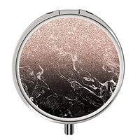 Pill Case - Compact 3 Compartment Medicine Organizer, Customized Round Pill Box for Pocket Traveling and Daily Needs - Black Pink Marble