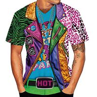 Lataw Men's Tunics Fashion Tops Round Neck Slim Leisure Casual 3D Print Colorful Short Shirts Costume Blouse Clothes