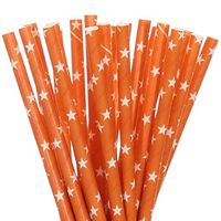 Orange with White Star Paper Straws (100)