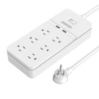 NTONPOWER 6-Outlet Power Strip with 2 USB Ports Overload Switch Smart Surge Protector with 5ft Heavy-Duty Extension Cord Right Angle Flat Plug for Tablet Computer Projector Microwave Desk Wall - White