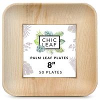 Chic Leaf Palm Leaf Plates Bamboo Plates Disposable 8 Inch Square (50 Pc) Party Pack Compostable and Biodegradable Eco Friendly - Stronger than Plastic and Paper Plates