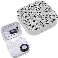 Portable Contact Lens Case Box Travel Kit Mirror + Bottle + Tweezers Container Holder [ Floral Monochrome ]
