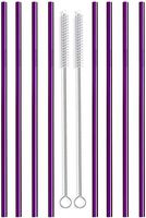 Reusable Stainless Steel Straight Straws-WEEGCN 2-SET 60MM Aperture Drinking Metal Straws,Ultra Long Wide Safe Straws for Smoothies, Milkshakes Cleaning Brushes Storage Pouch (Purple)