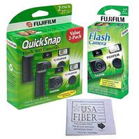 Fujifilm QuickSnap Flash 400 Disposable 35mm Camera + PURE FIBER USA Microfiber Cloth (3 Pack)