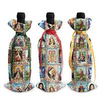 Dbou Catholic Saints Images Collage Outh Novelty Colorful Eye Attract 3Pcs Wine Bottle Cover Decoration Cover Bags Wine Bottle Bags Party Gift Wedding Christmas 3Pcs