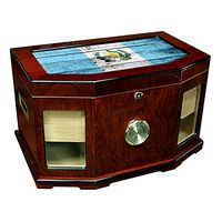 Large Premium Desktop Humidor - Glass Top - Flag of Guatemala (Guatemalan) - Wood Design - 300 Cigar Capacity - Cedar Lined with Two humidifiers & Large Front Mounted Hygrometer.