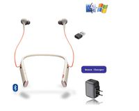 Global Teck Bundle w/Plantronics Bluetooth Voyager 6200 UC Duo Headphone Neckband with Active Environmental Noise Canceling (Sand) | Bonus AC Wall Charger Included (Sand)