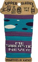 Primitives by Kathy To-Go Coffee Cup Sipper Sleeves, Me - Sarcastic - Never, Reusable Knit Drink Insulators, Set of 2 Hot Cup Grips, Water Bottle Coozies
