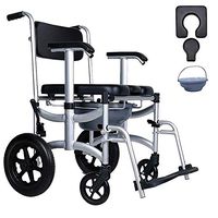 Commode Mobile Chair 4 in 1 Shower Mobile Padded Toilet Seat Shower-PU Soft backrest/Shower Wheelchair with Brakes, Removable Pedal, Adjustable armrest, PU Commode Seat and Pail 330lb