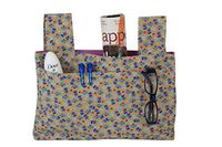 Qelse Designer Walker Tote Bag – Beige Khaki with Blue Flowers - 3-Pocket Walker Organizer Basket Bag for Walker Style Rollator & Folding Walker – Universal Fit – Walker Accessory Hanging Storage Bag